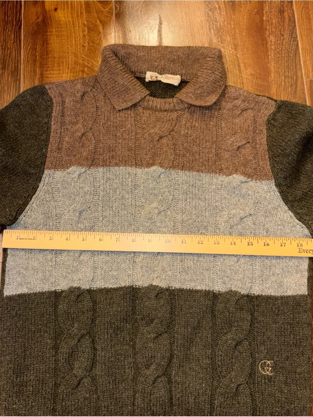 Vintage 70s Gucci Women's Brown & Gray Polo Sweater - Size Measured